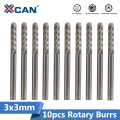 XCAN 10pcs 3mm Tungsten Carbide Rotary Burrs Set Accessories for Rotary Tools Milling Cutter Engraving Bits