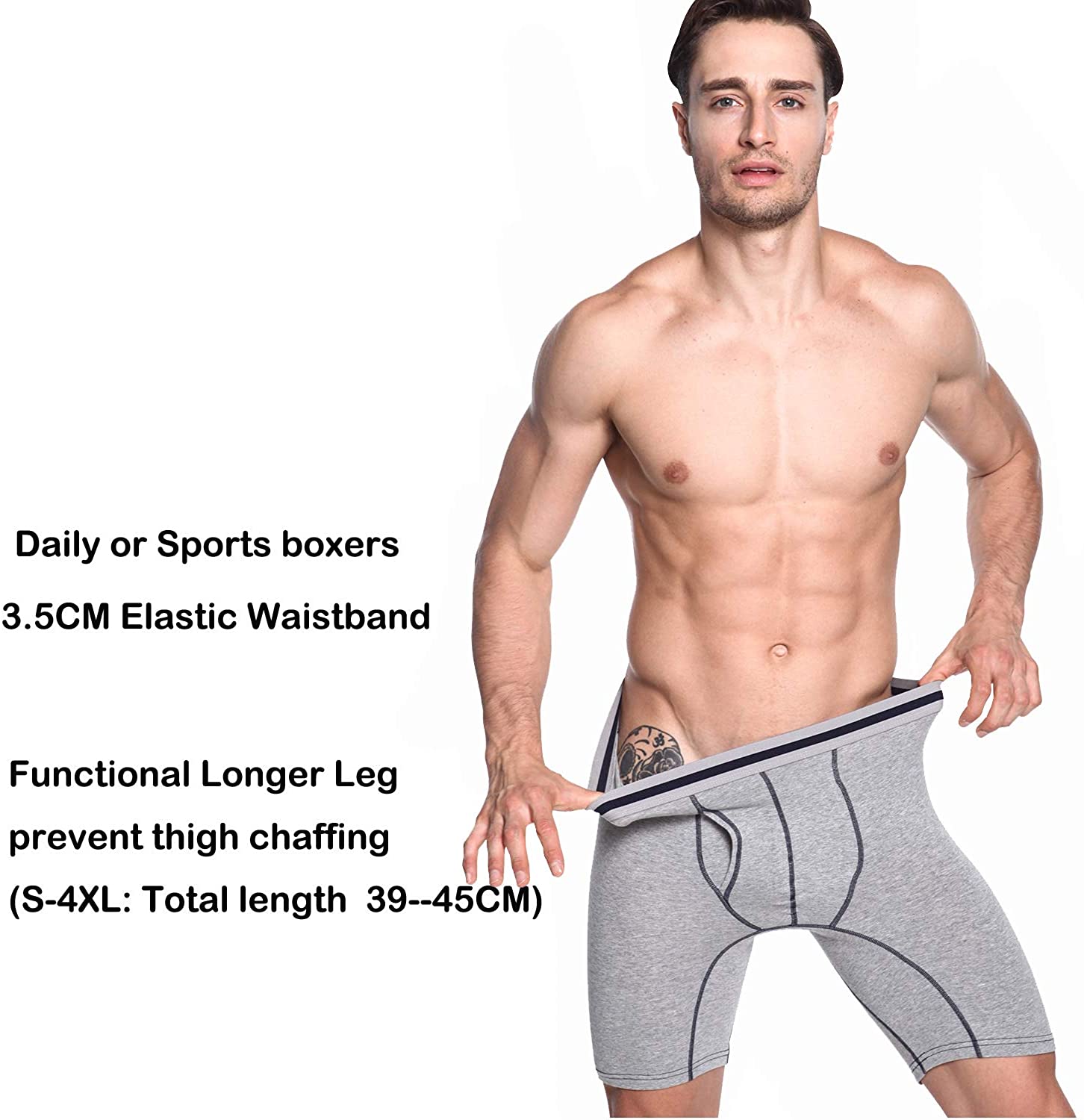 3 Pack Men's Long Leg Boxer Shorts Briefs Cotton Multipack Open Fly Pouch Sports Underpants Underwear Panties for Men