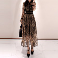 BacklakeGirls 2020 Sexy Hollow Out Lace Long Sleeve Black Cocktail Dress Long Round Neck Evening Party Dress Robe De Soiree