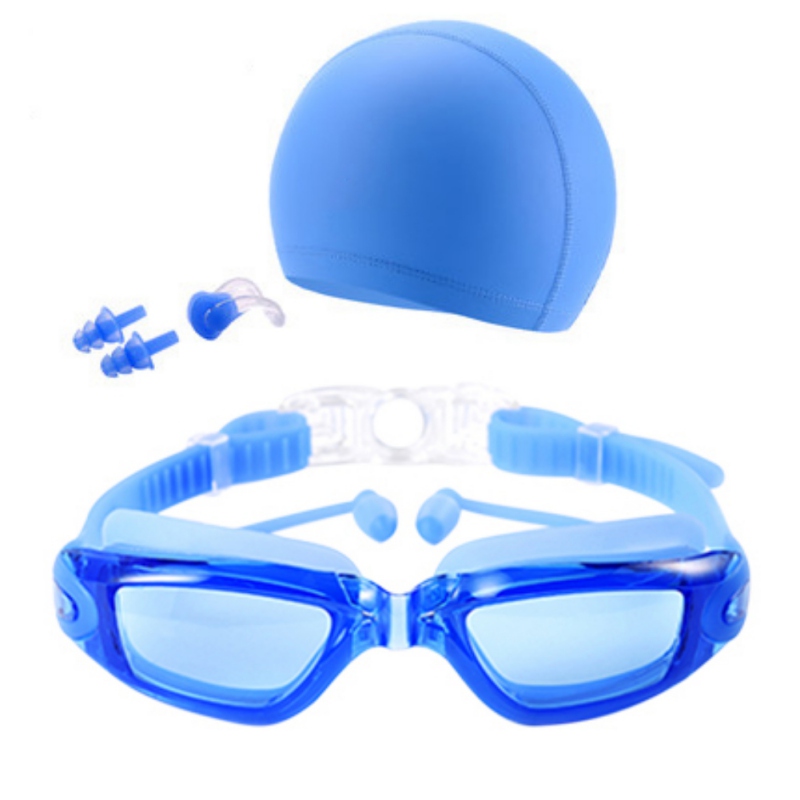 Swimming Goggles Kit High Definition Waterproof Anti-fog Glasses Large Frame Lens Eyewear With Swim Hat Ear Plug Nose Clip
