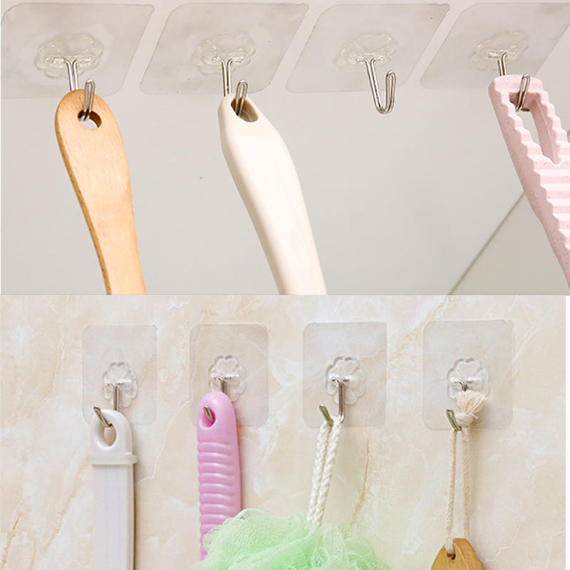VEHHE Strong Hooks Wall Mounted no Drill Self-adhesive Hooks Towel Rack Clothes Hat Holder Bathroom Kitchen Storage Accessories