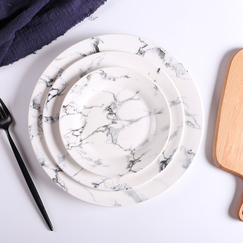 Fashion home restaurant kitchen tableware marble ceramic plate dish porcelain steak salad dessert plate cutlery cake plate