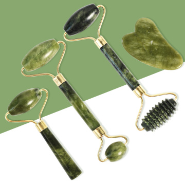 Facial Massage Roller Guasha Scraping Board Set Double Heads Jade Stone Face Massager Lift Body Slim Neck Thin Lift Tools