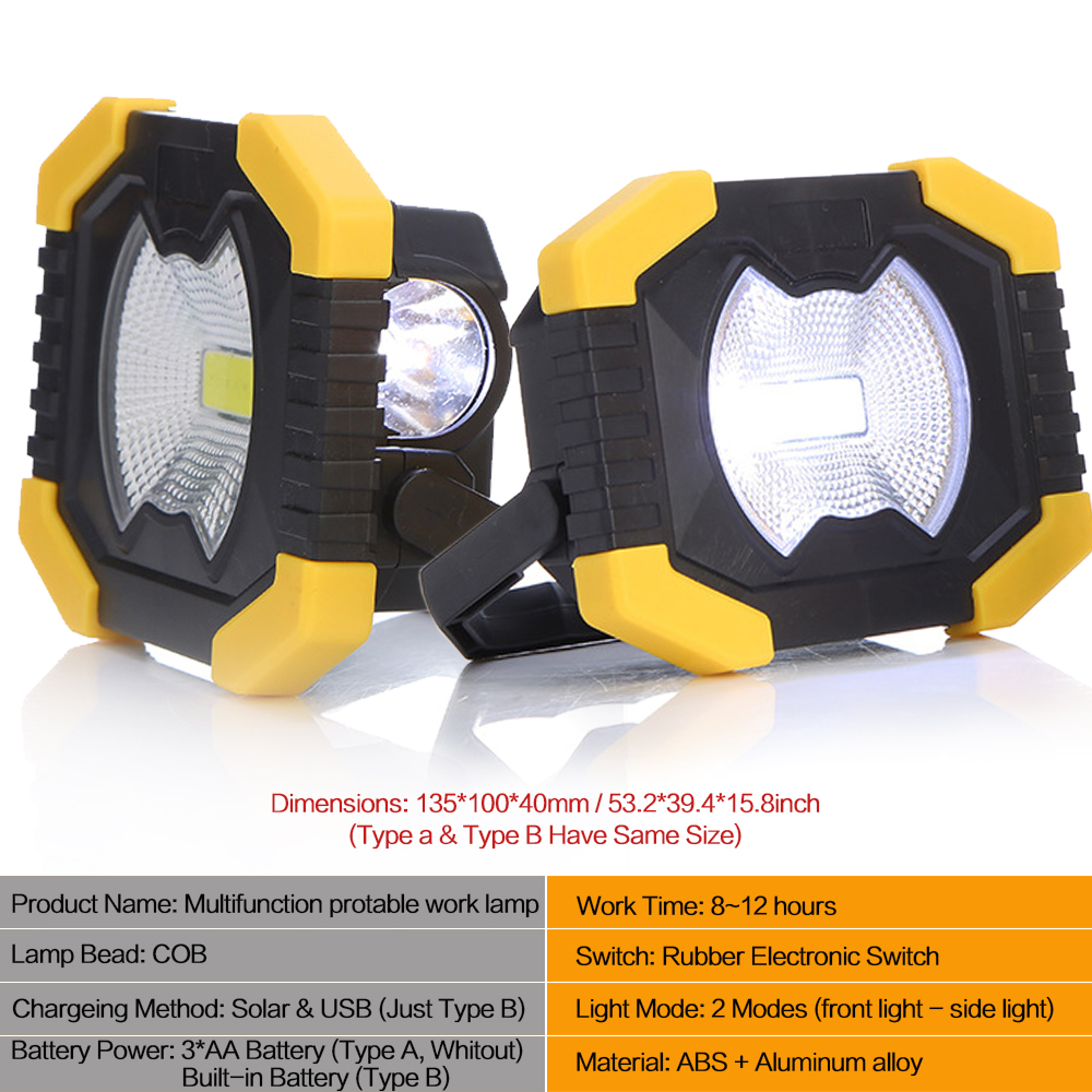 Car overhaul Portable Work Light Battery Solar energy Light Tent Lantern USB Rechargeable Searchlight For Hunting Camping Latern
