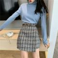 Korean Irregular Lady Skirt Female Autumn Sweet High Waist A-line Mini Skirt Vintage Casual Women Plaid Skirt Chic Sashes