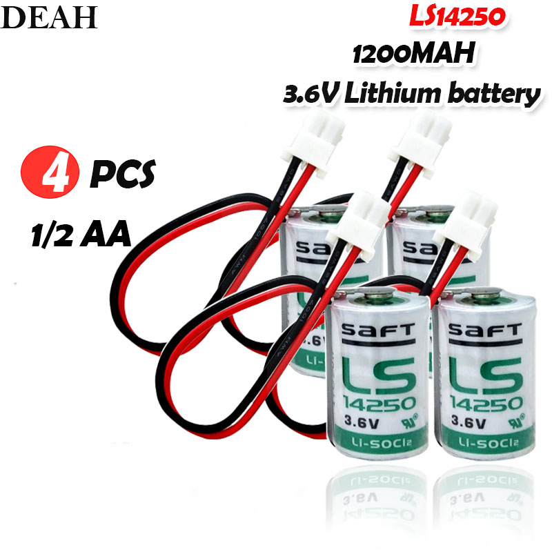 4pcs/lot New Original SAFT LS 14250 LS14250 14250 3.6V 1/2 AA 1/2AA primary battery LS14250 PLC Lithium Battery With Plug