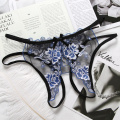 Sexy Transparent Embroidery Floral Lingerie G-String Fashion See Through Open Lace Thong Double Strap Hot Girl Underwear Panties