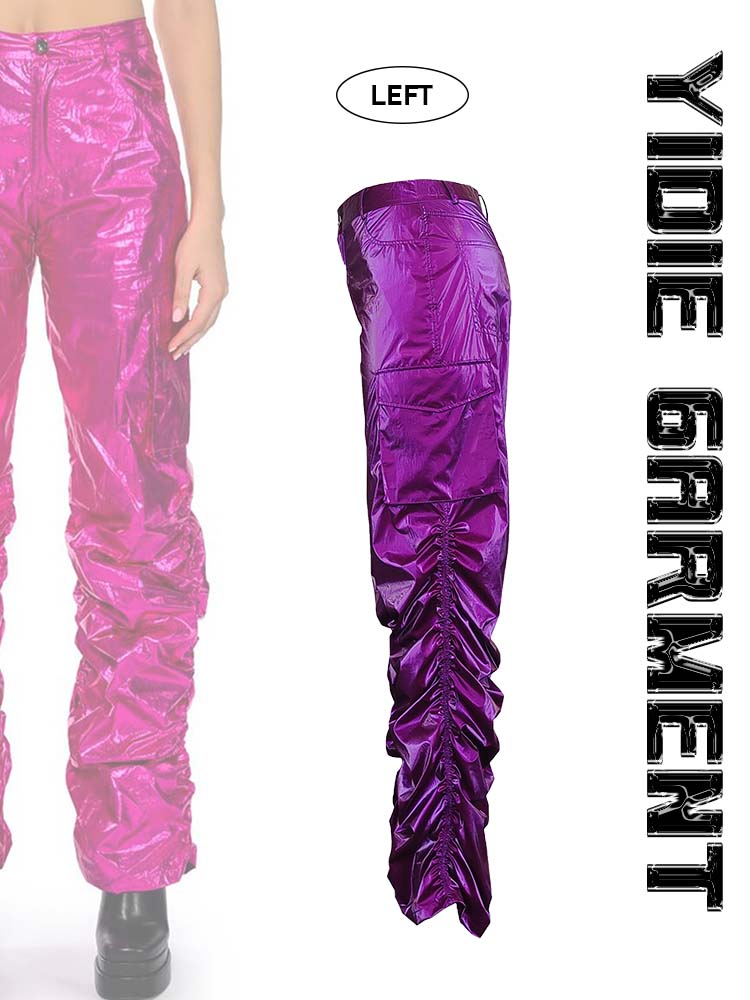Nylon Shiny Women Ruched Trousers
