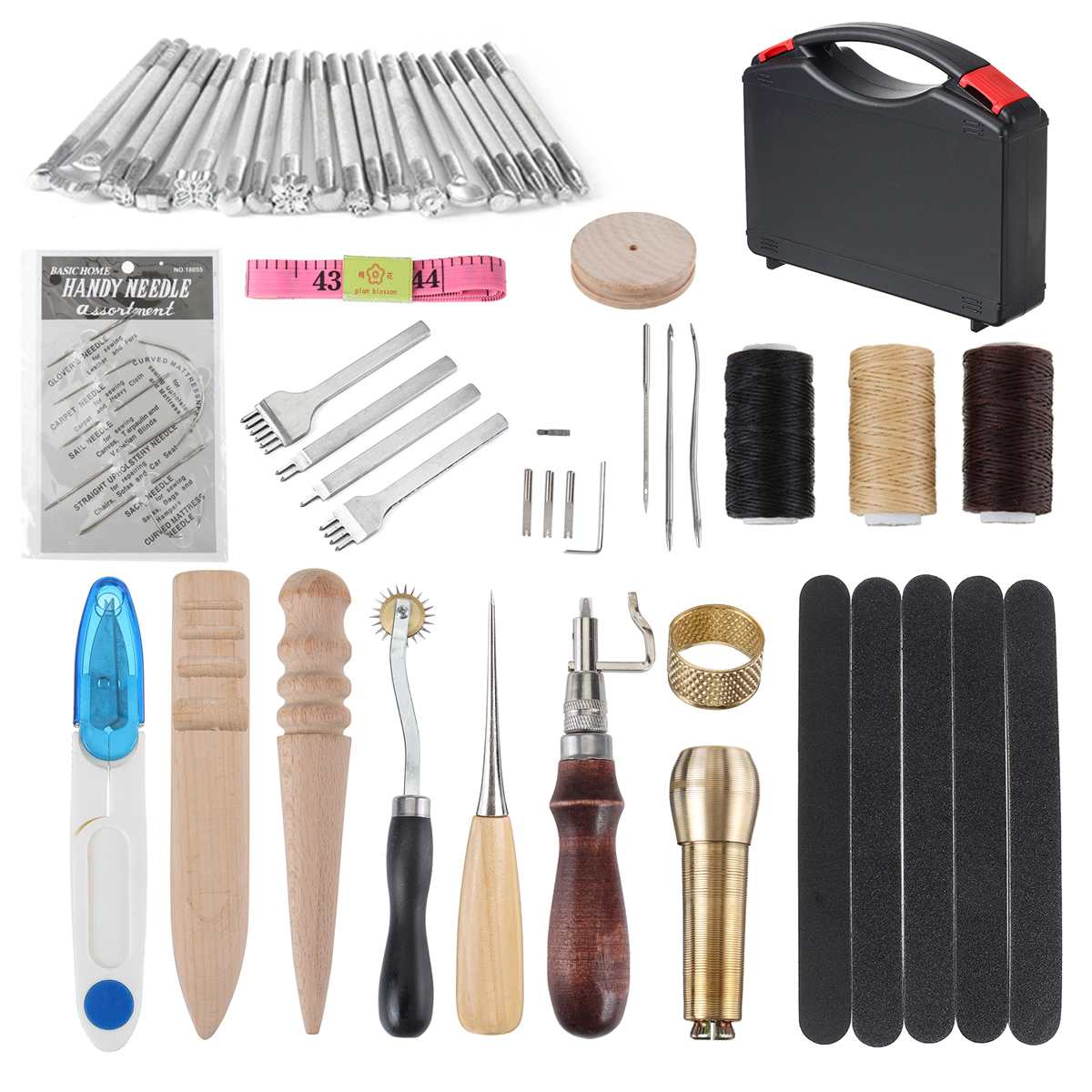 20/50/59/60 Pcs Professional Leather Craft Hand Tools Kit Hand Sewing Stitching Punch Carving Work Leathercraft Accessories
