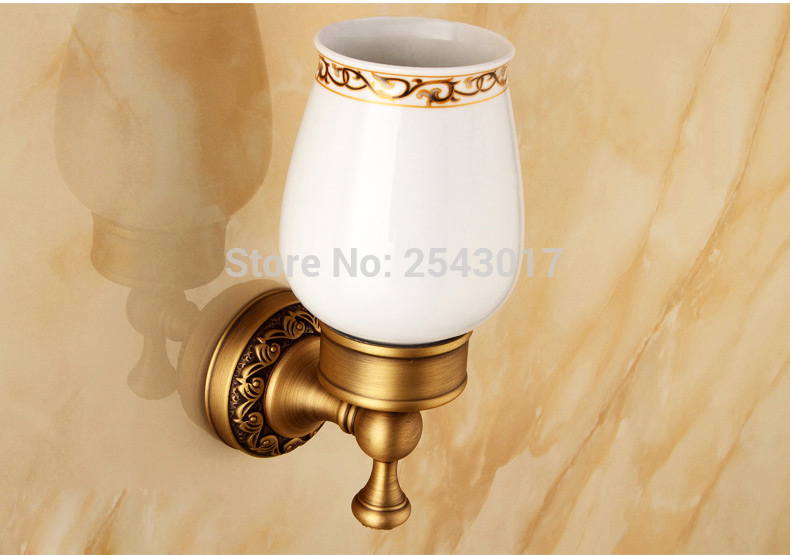 European Style Antique Brass Toothbrush Holder, Tumbler Holder Single Cup Holder Bathroom Accessories ZR2654