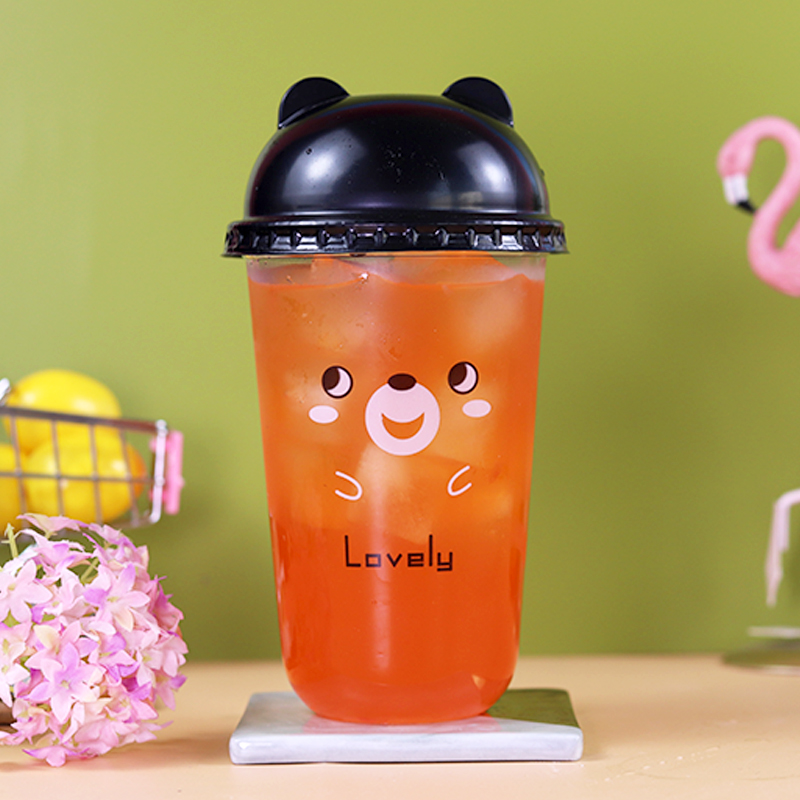 50pcs Cute 500ml Transparent disposable milk tea cup party favor coffee drink cup takeaway packaging plastic cups with lids