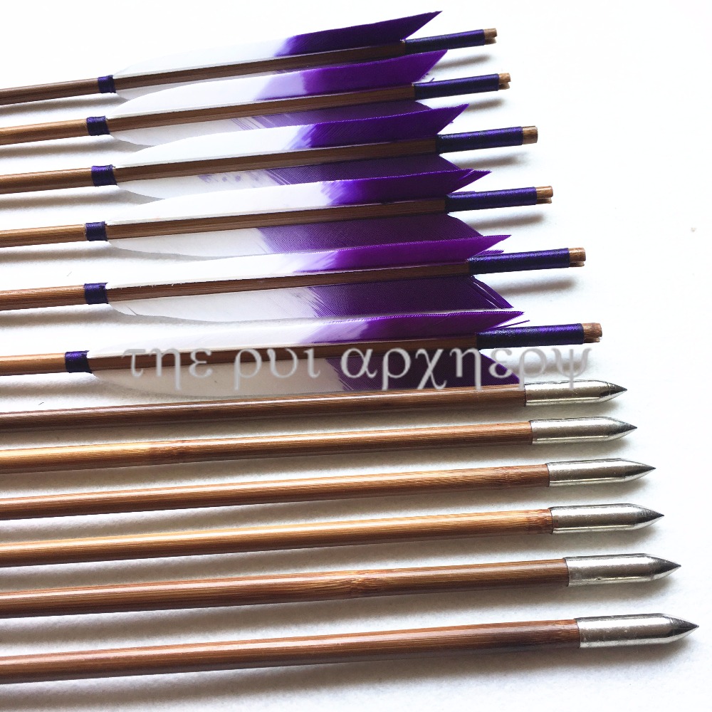 Handmade Bamboo Arrows Eagle Feather Shaft Diameter 8mm Steel Arrowheads 6/12/24pcs