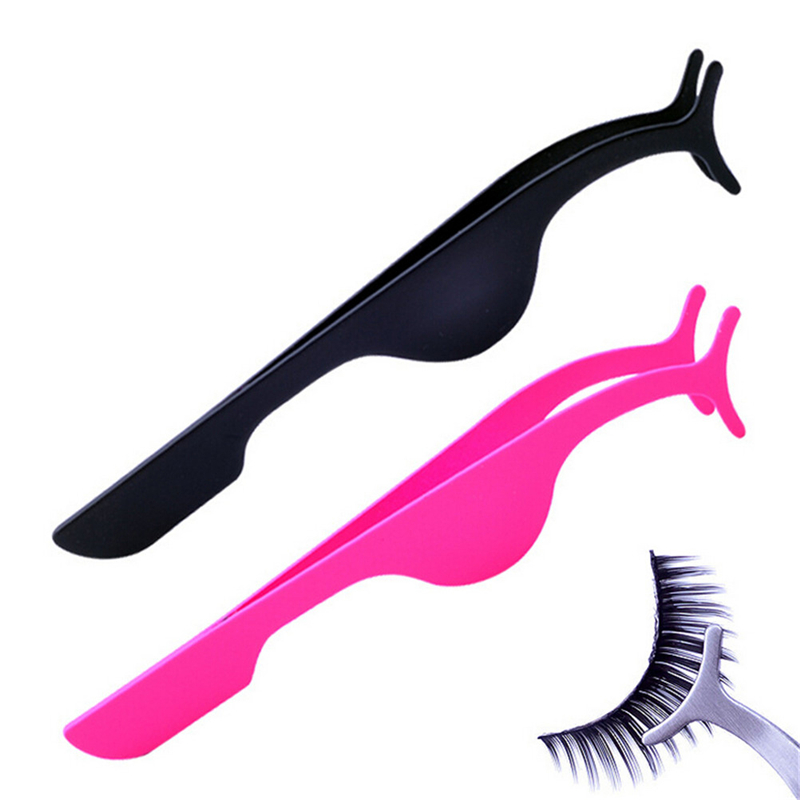 1pcs Stainless Steel Eyelashes Extension Tweezers Auxiliary Clamp Clips Practice Beauty Eye Lash Makeup Tools Pink