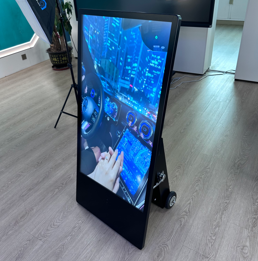 Heavy-duty mobile chassis with hydraulic struts for quick outdoor display setup
