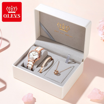 Watches For Women Automatic Mechanical Watch Ladies Luxury Brand Alloy Transparent Dial Ceramics Strap Upscale Gift Box Set Sale