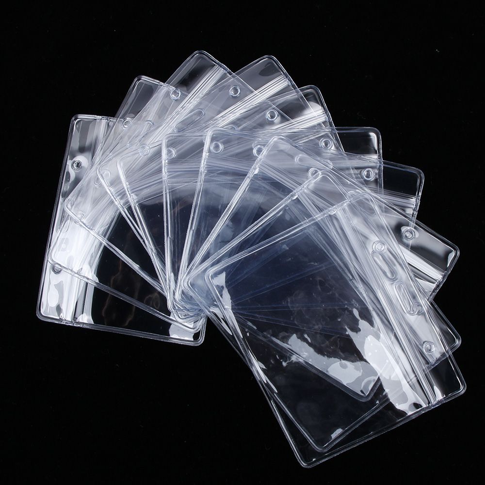 Lot of 10 Horizontal Transparent Vinyl Plastic ID Card Badge Holder With Zipper Bag Case Badge Holder Accessories School Supply