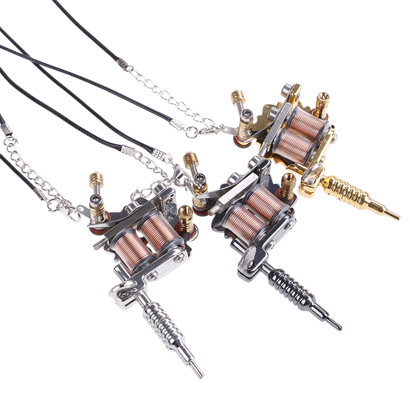 Tattoo gun Necklace Silver Tone Vintage Style 1pcs MINI tattoo machine Silver NEW Tattoo Machine for Jewellery Decor