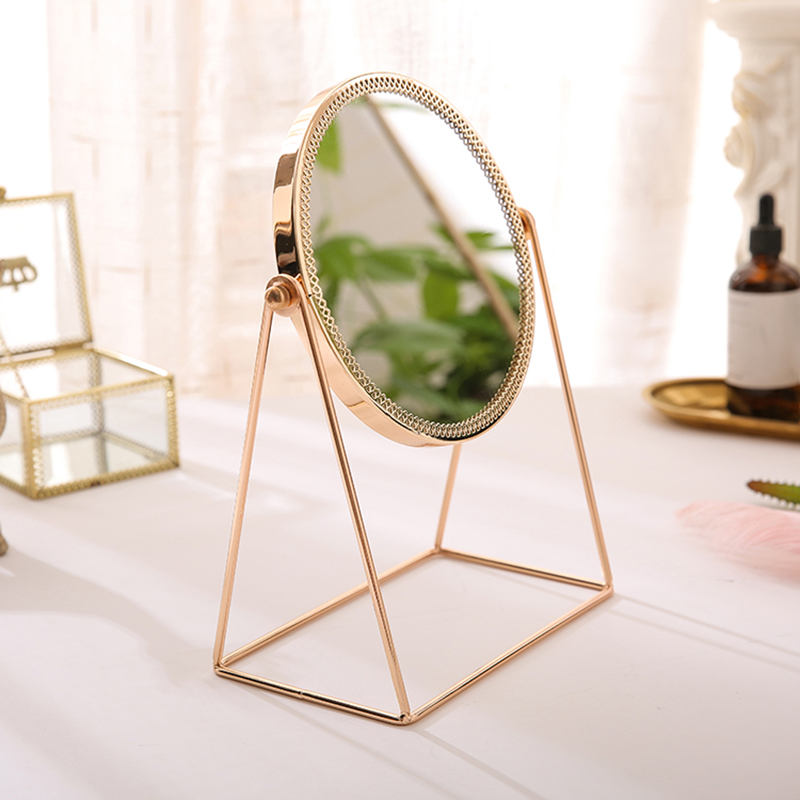 Nordic Metal Standing Mirror Lady Round Mirror Table Makeup Bath Room Mirror Copper 3D Princess Mirror Decoration Home Decor
