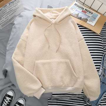 Women Letters Printed Hoodies Autumn Winter Thick Warm Hooded Sweatshirt Long Sleeve Casual Loose Pocket Female Hooded Pullover