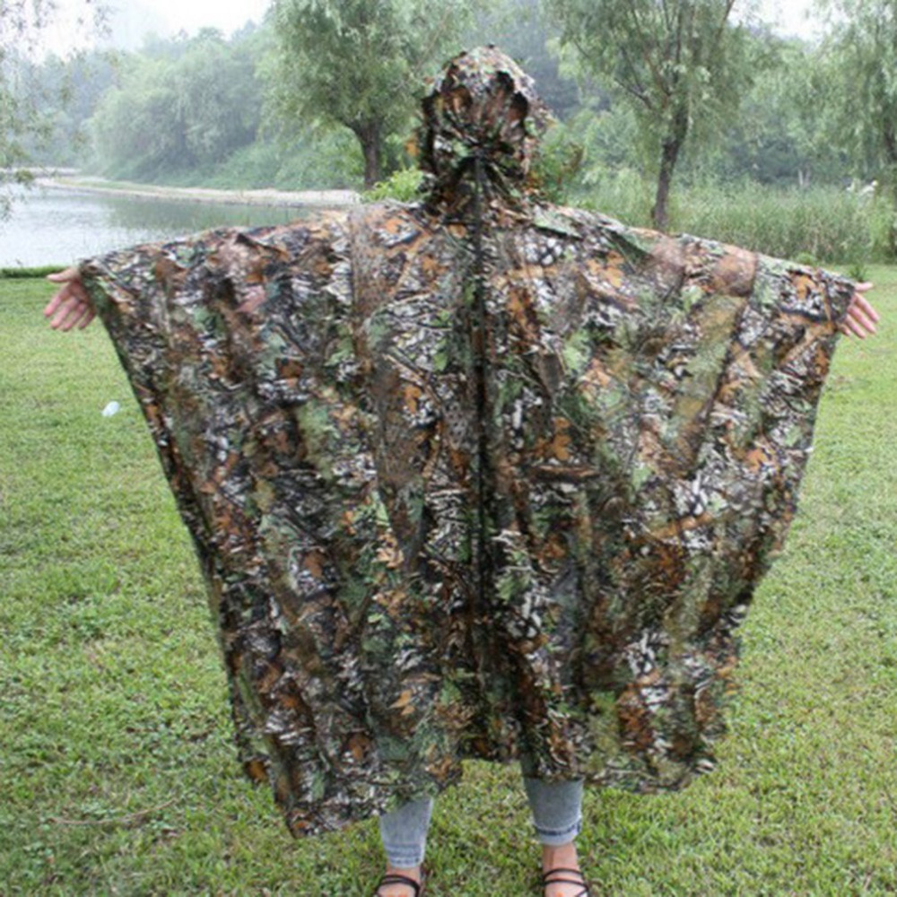 New Lifelike 3D Leaves Camouflage Poncho Cloak Stealth Suits Outdoor Woodland CS Game Clothing for Shooting Birdwatching Set