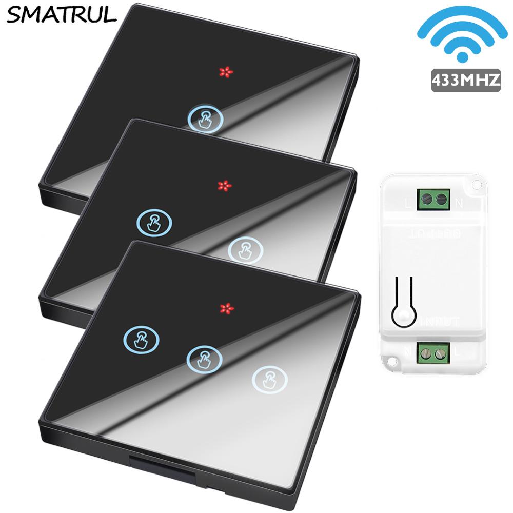 SMATRUL Smart Home Wireless Touch Switch Light Electrical 433Mhz Remote Control Glass Screen Wall Panel Button Receiver Led Lamp