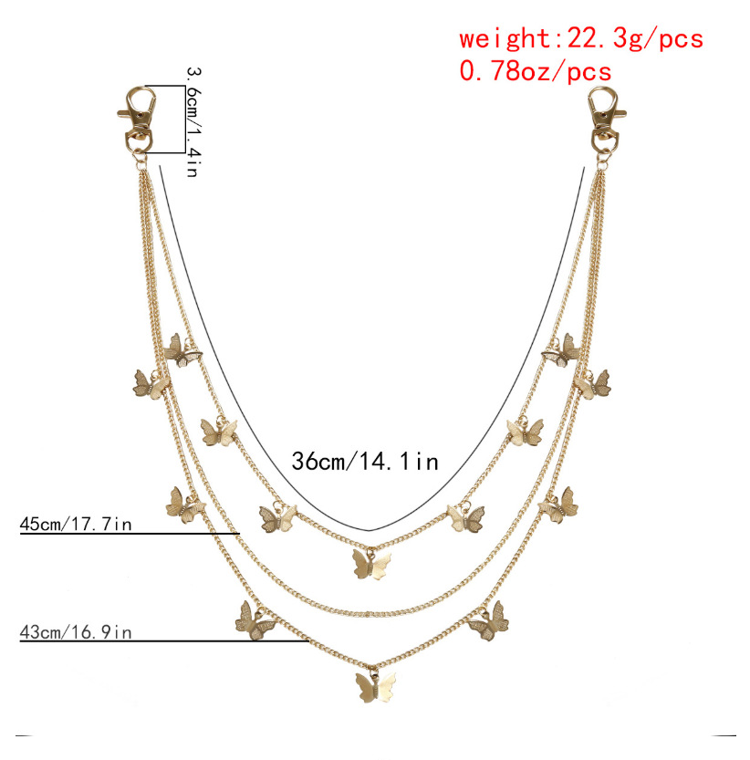 Novelty! Women's Two Layer Butterfly Chain Hip Hop Punk Gold Silver Metal Chain For Pants Rock Jewelry Keychain