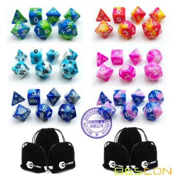 Bescon 6X7 42pcs Polyhedral Dice Set-6 Unique Two-Tone Gemini Polyhedral 7-Die Sets with Pouches for Dungeons and Dragons DND
