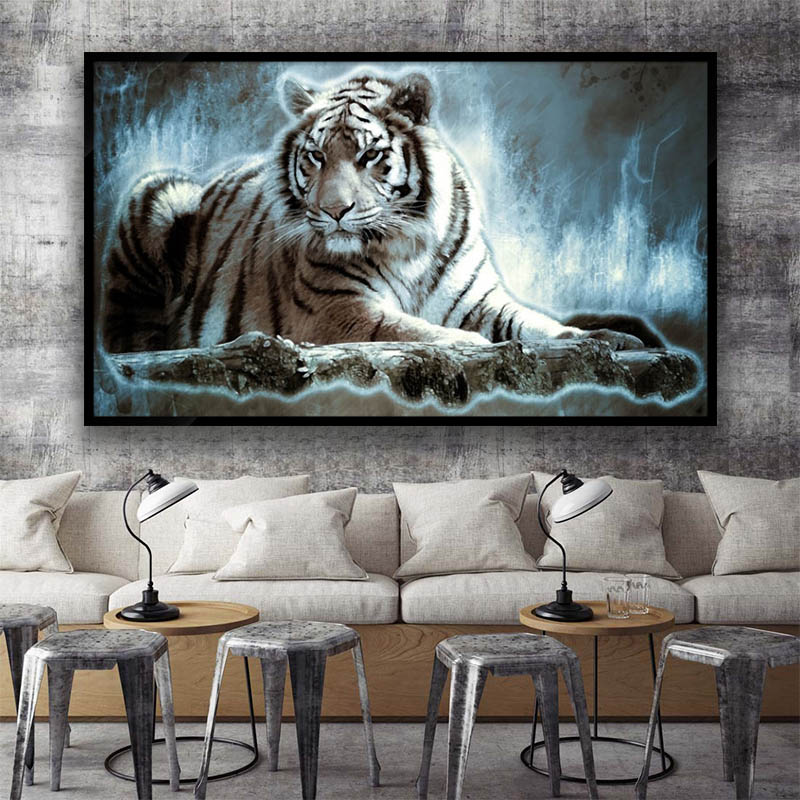 Black white lie tiger Print Canvas Painting Poster Living Room Bedroom Wall Art Mural Home Decoration