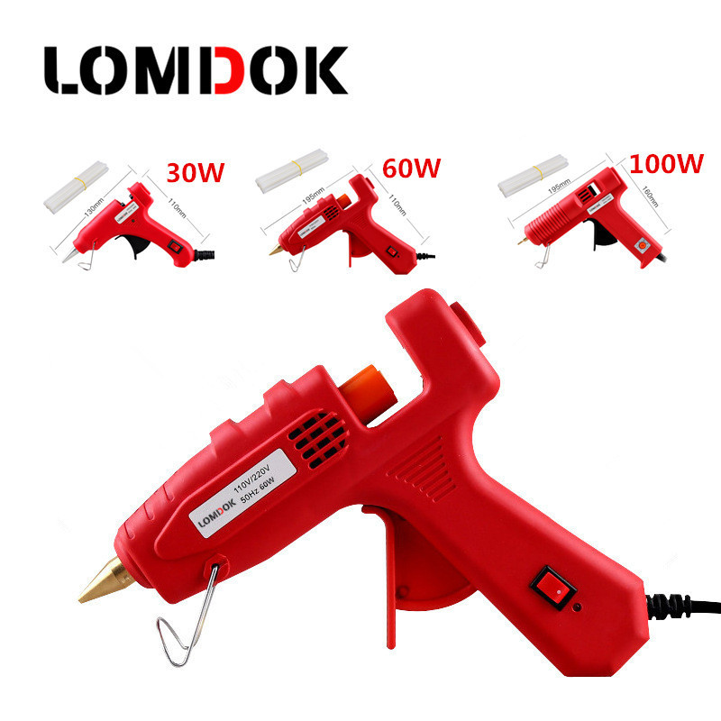 LOMDOK 30W 60W 80W 100W Professional hot melt mini glue gun with 10pcs glue stick hand Electric melting rod Graft Repair tools