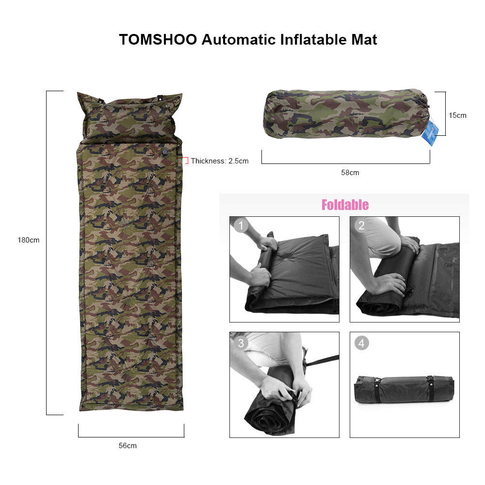 TOMSHOO Thick Automatic Inflatable Mattress Outdoor Camping Mat Self-Inflating Tent Mat Beach Picnic Air Mattress with Pillow