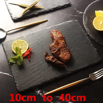 Natural Black Western Slate stone Dishes Solid Square Sushi Steak Barbecue BBQ Plate Cheese Pizza Dessert cake Fruit dish Tray