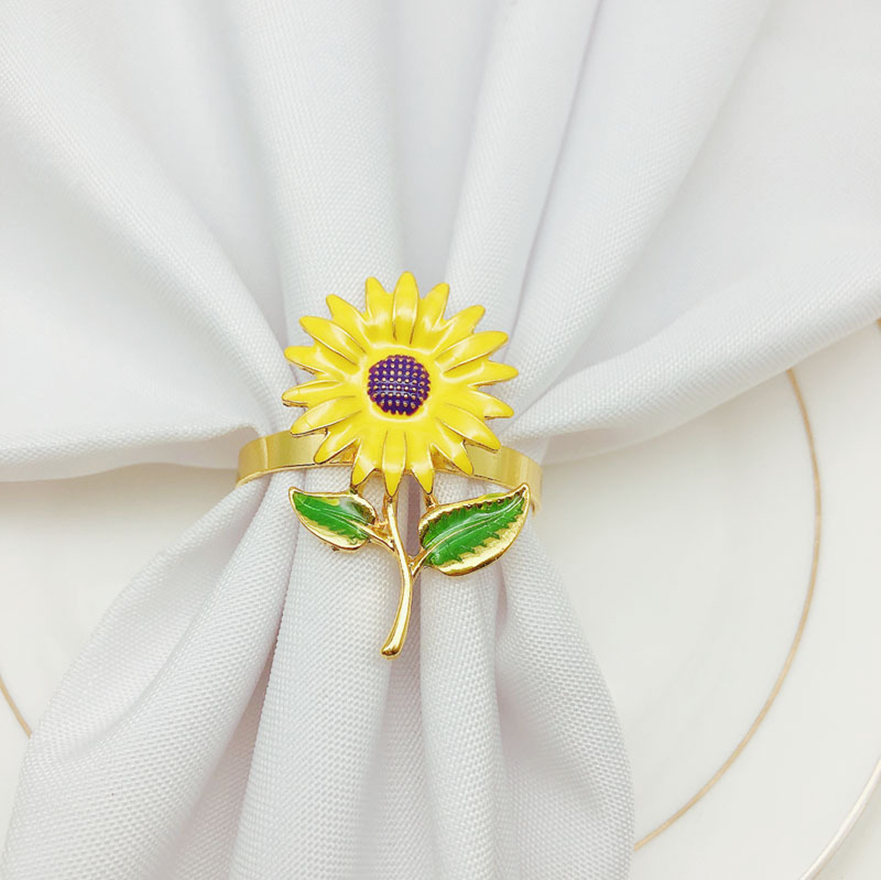 12pcs/lot New Napkin Ring Sunflower Napkin Button Zinc Alloy Napkin Ring Towel Ring Wedding Table Decoration