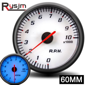 60mm Car Tachometer RPM Meter With Gauge Rack High-end Car Gauge Racing Grade Meter Fit for 12V Car With White & blue Lighting