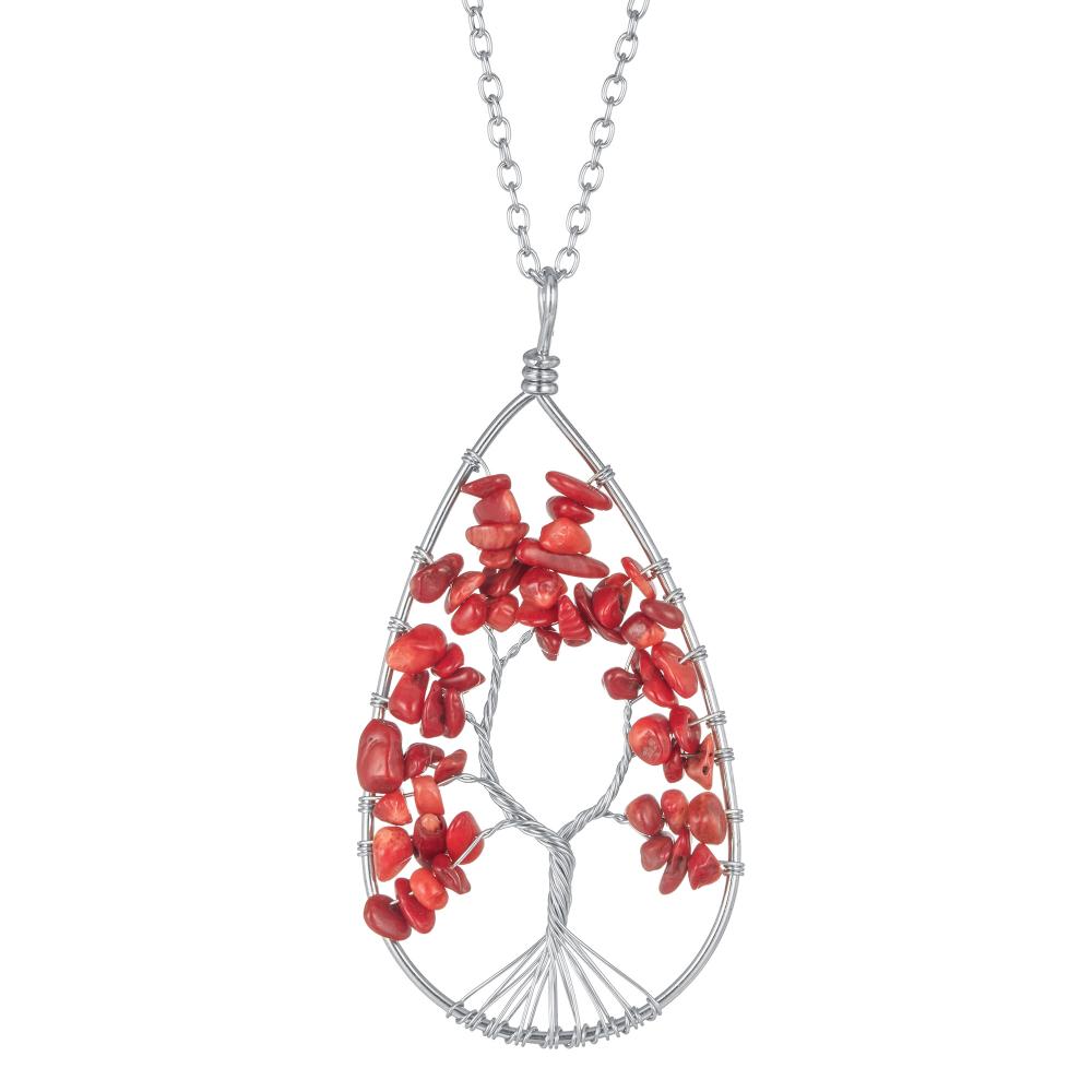 Tree of Life Pendant Amethyst Rose Crystal Necklace Gemstone 7 Chakra Jewelry for Women Girl men 4*8cm pendant