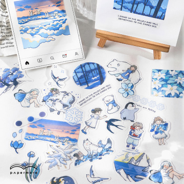 40pc Blue Friend Series Washi Stickers Pack Cute Animals Diary Planner Decor Label Scrapbooking Korean Stationery Sticker Kawaii