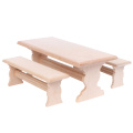 New 1Set 1:12 Dollhouse Mini Wooden Long Dining Table and 2 Bench Set Furniture Parts