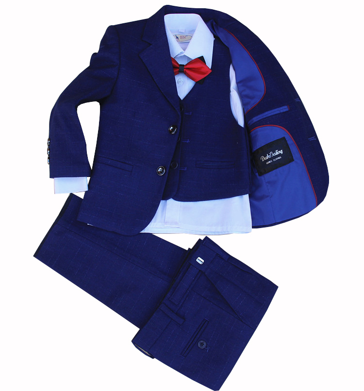 New Kids 3PCS Vest+Pant+Blazer Suit for Boys Formal Party Dress Suit with Bowtie Flower Boys Wedding Dance Performance Suit