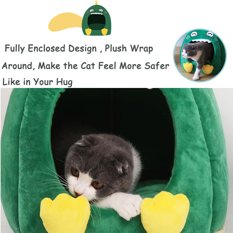 Detachable Winter Warm Cat Bed Breathable Cat Pet Cave Dark Dinosaur Cat Bed House with Cushion Puppy Sleeping Mat Bed for Pets