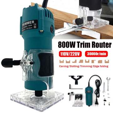 800W 30000RPM Woodworking Electric Trimmer Wood Milling Engraving Slotting Carving Trimming Machine Wood Router EU US Plug