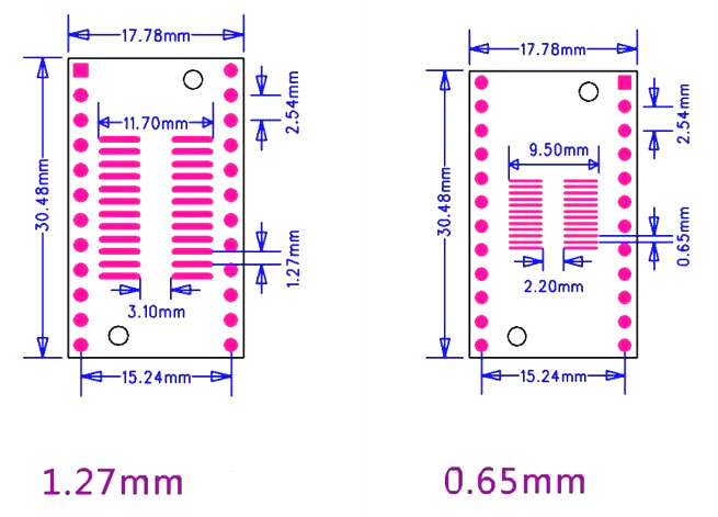10Pcs Pinboard SOP24 SSOP24 TSSOP24 to DIP24 PCB SMD DIP Adapter plate Pitch 0.65 1.27mm