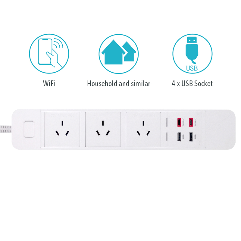 WiFi Smart Power Strip Outlet Extension Socket with USB Type-c Surge Protection Intelligent Plug Remote for Alexa Google Home