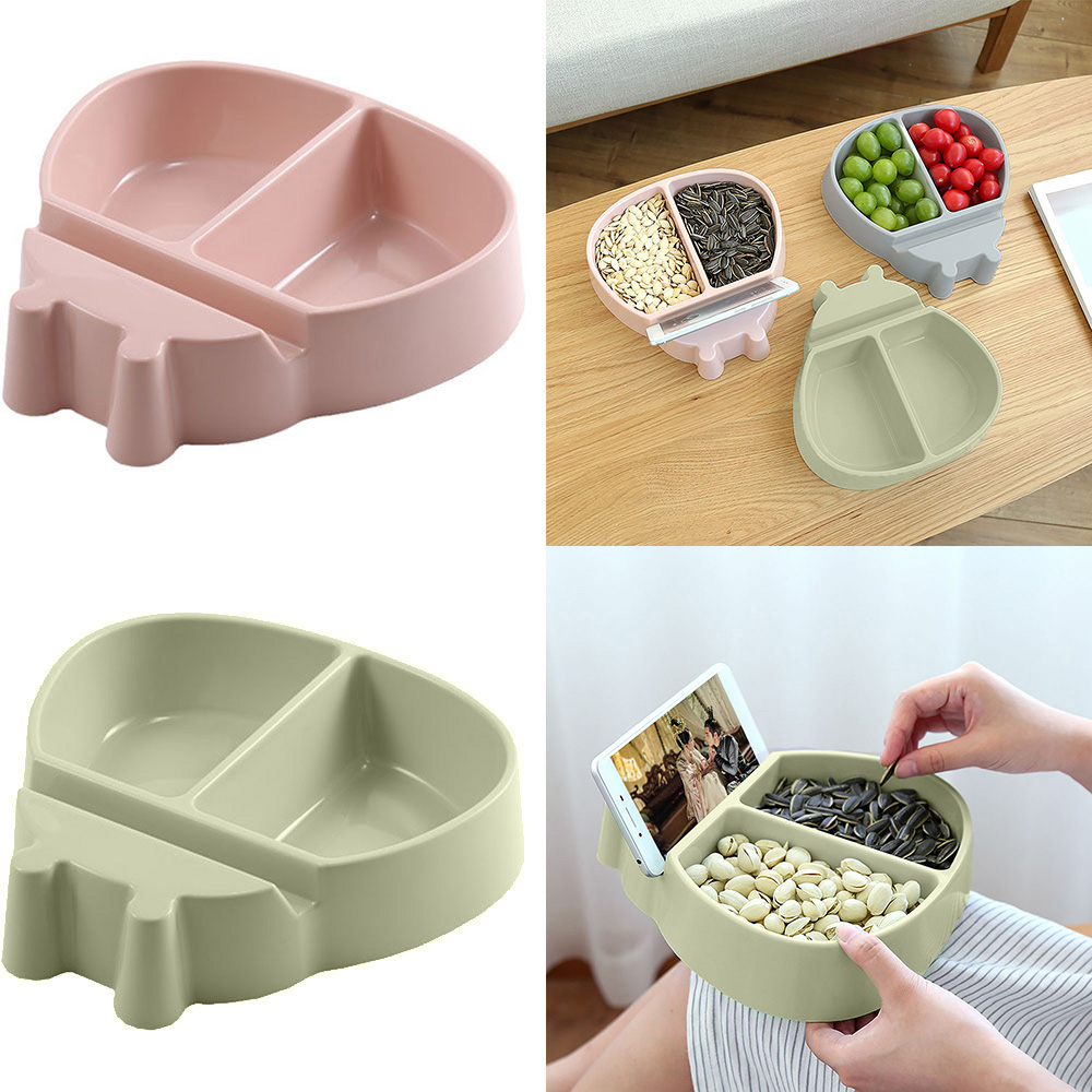 Creative Lazy Snack Bowl Plastic Double Grids Snack Storage Box Bowl Plate Fruit Bowl And Mobile Phone Holder Chase Artifact