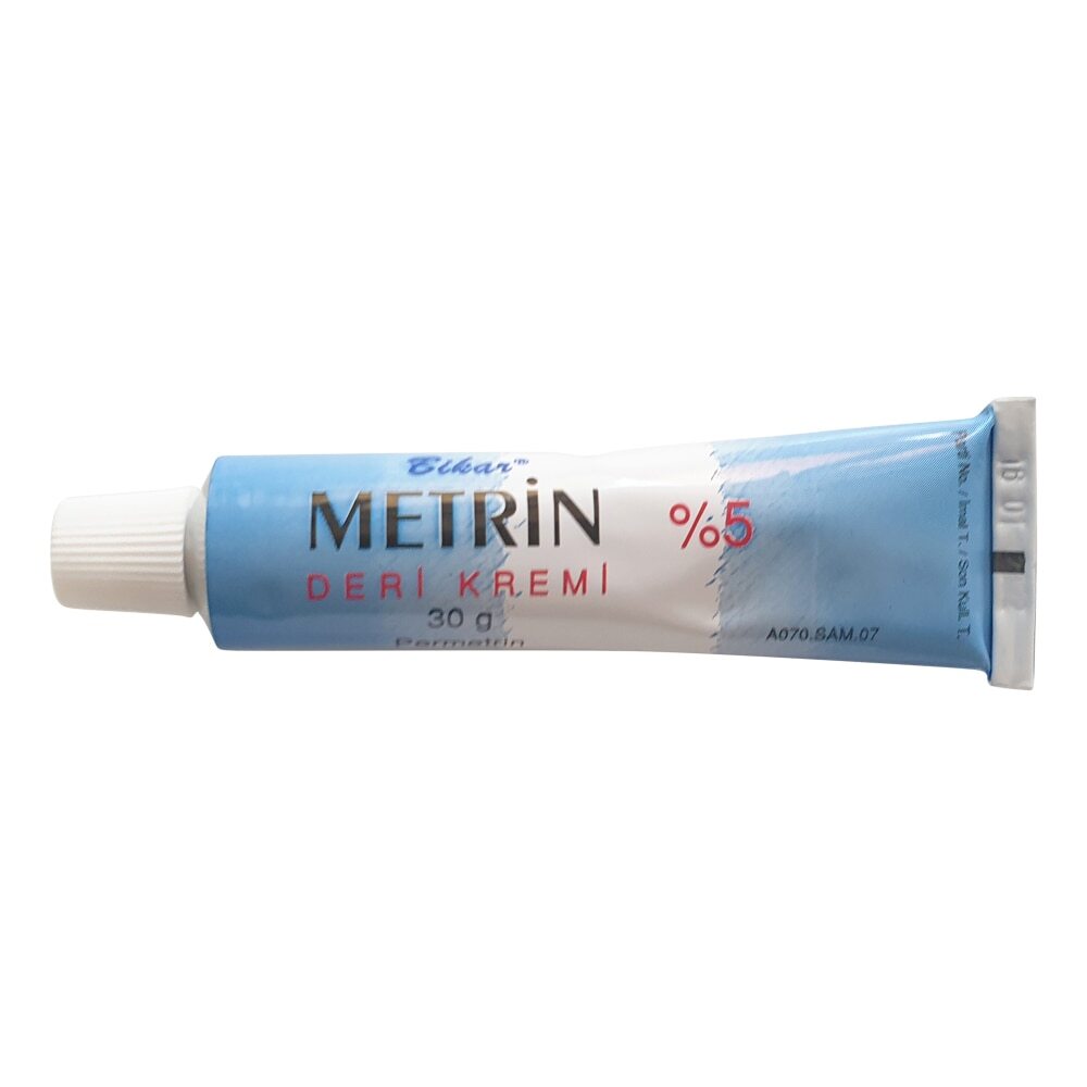 Metrin Skin Cream Permethrin 5% 30 GR - Treatment of Parasites Caused by Scabies and Pubis Lice, Over Itching (6 Pack)