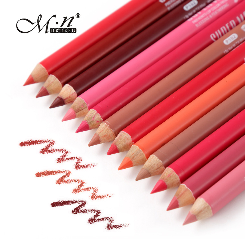 Menow brand makeup fashion lip liner pencil 12 colors sexy red nude lipstick pen natural soft lip contour kit lip pencil MN057