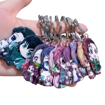 10pcs Anime Demon Slayer Kimetsu No Yaiba Keychain Plastic Ghost Blade Pendants Cute Cartoon Bag Key Chains Cosplay Jewelry Gift