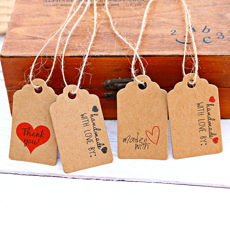 100pcs Hand Made With Love Gift Tag Thank You Kraft Paper Tags Wedding Decoration Hang Tags Paper Cards DIY Label Garment Tags