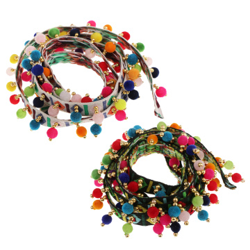 2Pcs Tassel Fringe Trim Ribbon Handmade Rainbow Pom Pom Ball Fringe Trim Ribbon Sewing Fabric DIY Craft Supplies