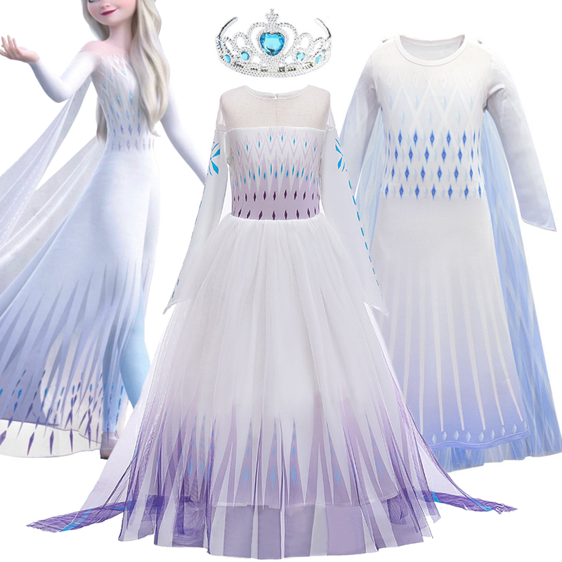 Princess Elsa Dress Role Play Prom Party Dress Snow Queen Girls Dress Anna Elsa 2 Cosplay Costume Kids Clothes
