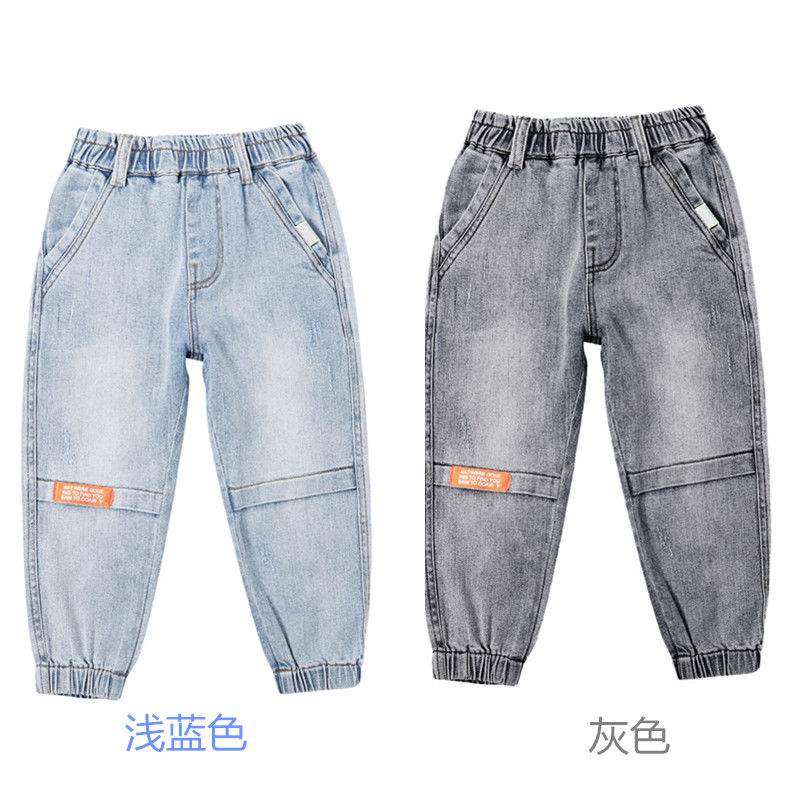 Baby boys jeans 3-11 years old cotton Spring and autumn solid color stitching trousers Classic blue + gray 2 colors kids pants