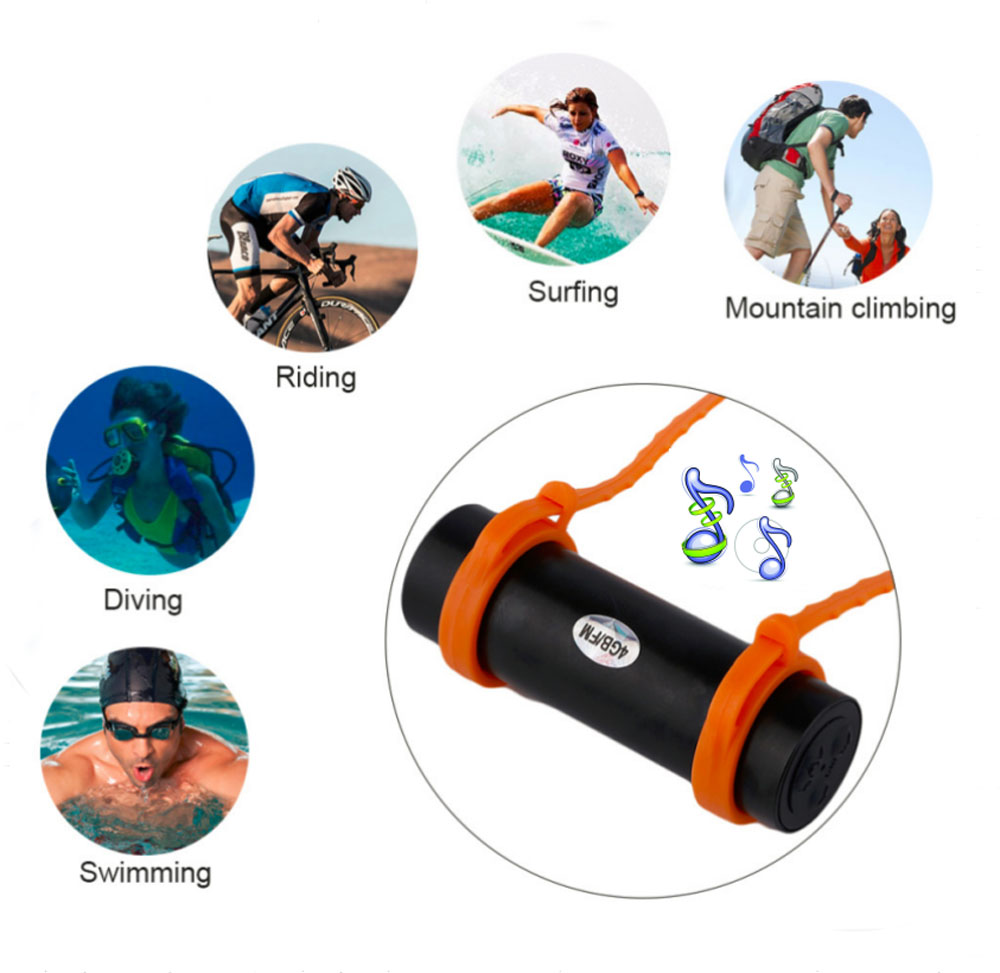 003 New 4GB/8G FM Radio Music Player Waterproof IPX8 Underwater Sports Diving Swimming MP3 Player